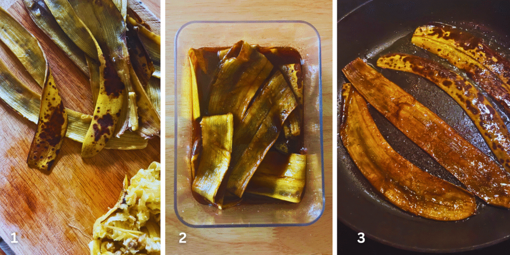 Steps to making banana peel bacon
