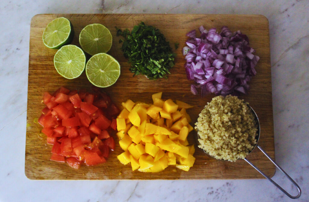 Ingredients on top of wood cutting board.