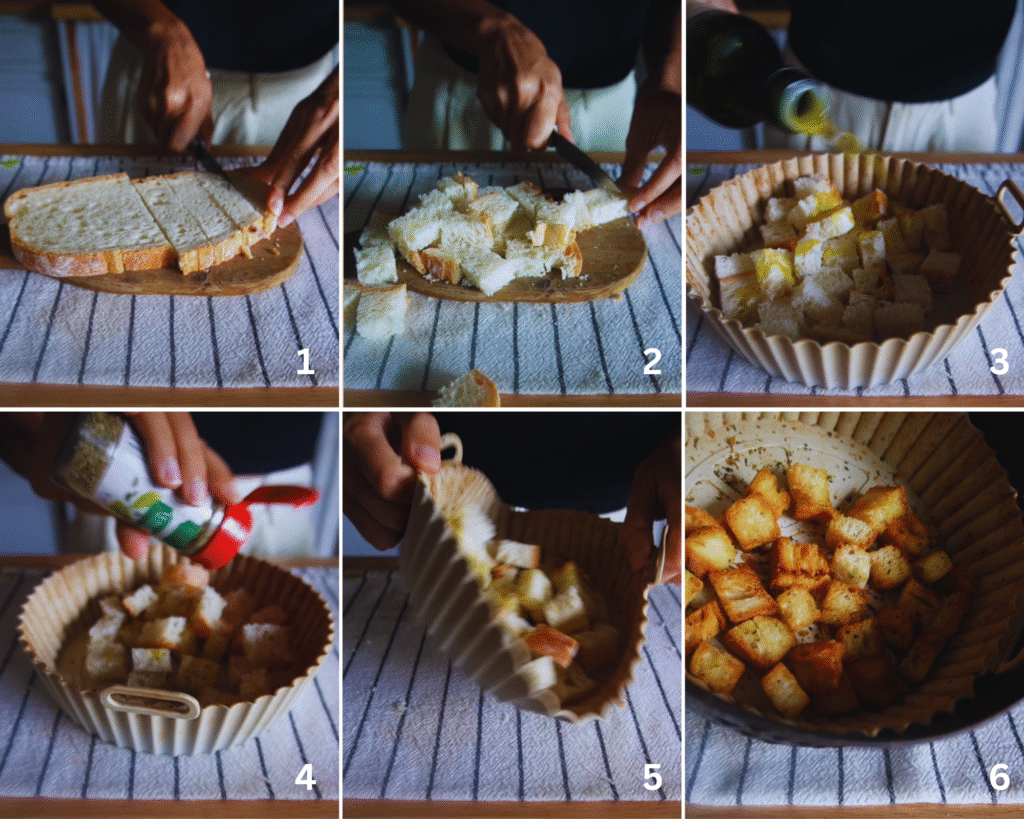 image of 6 steps to make croutons