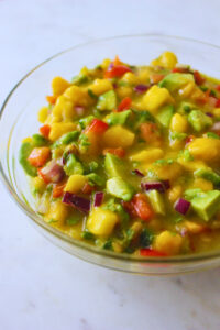 bowl of mango avocado salsa