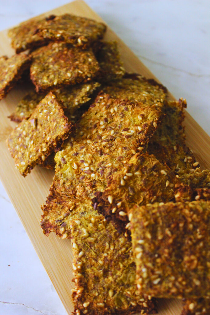 image of homemade pulp crackers on a wooden board