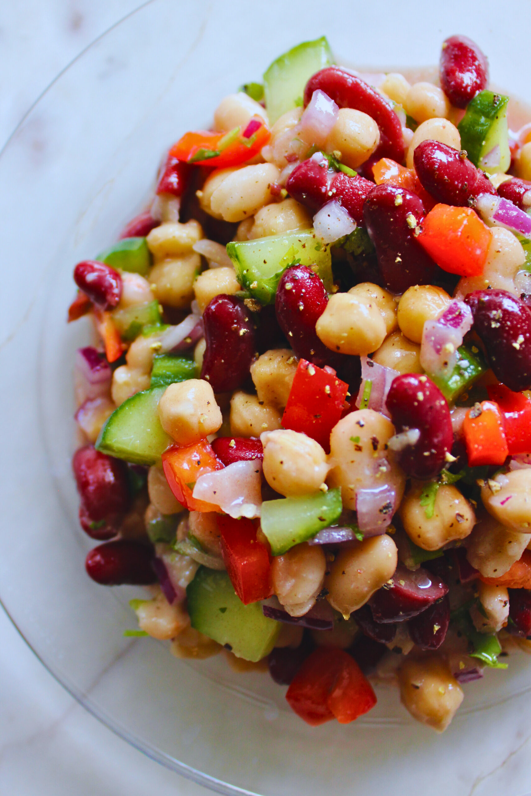 overhead image of freshly prepared bean salad