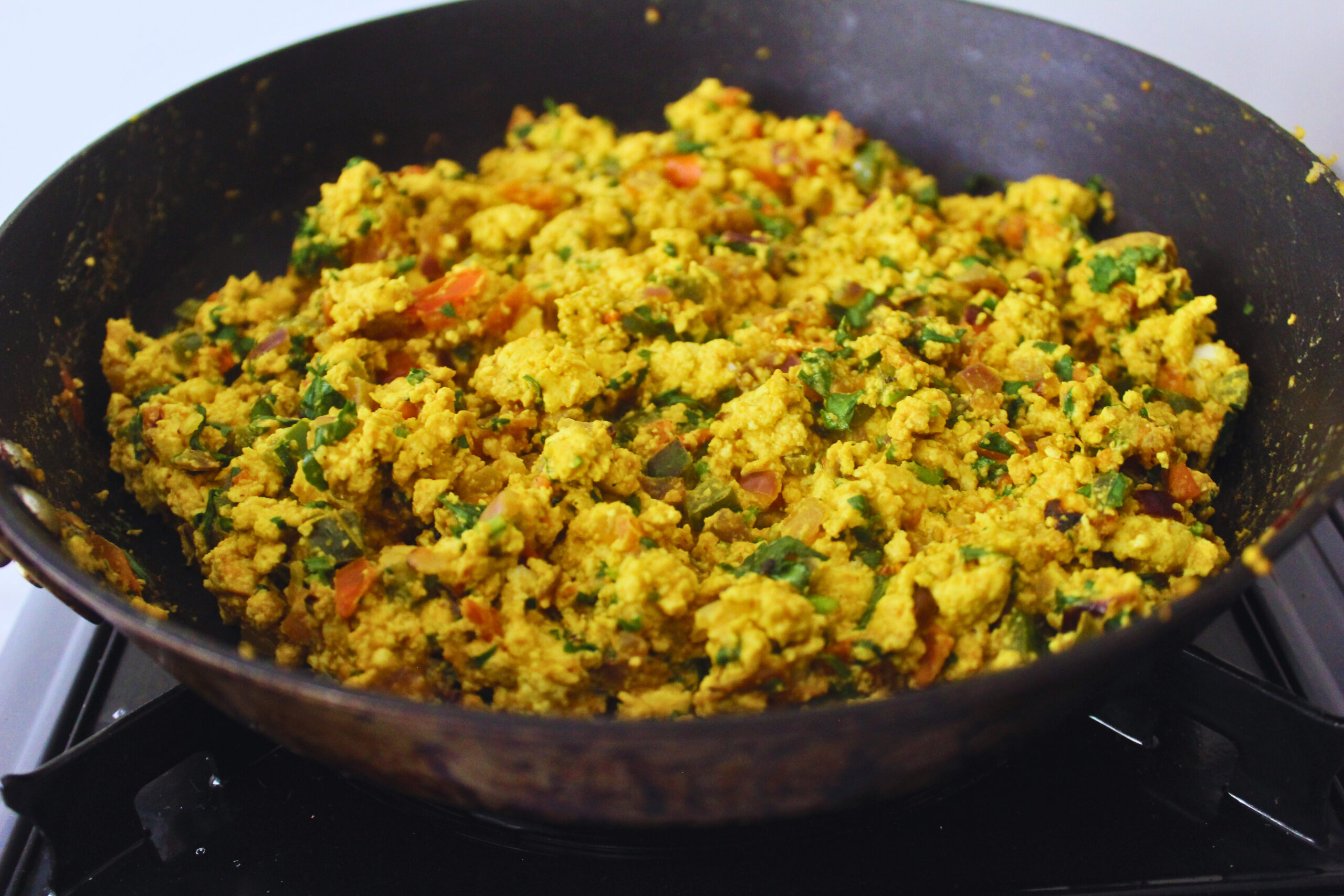 Image of tofu scramble in a frying pan