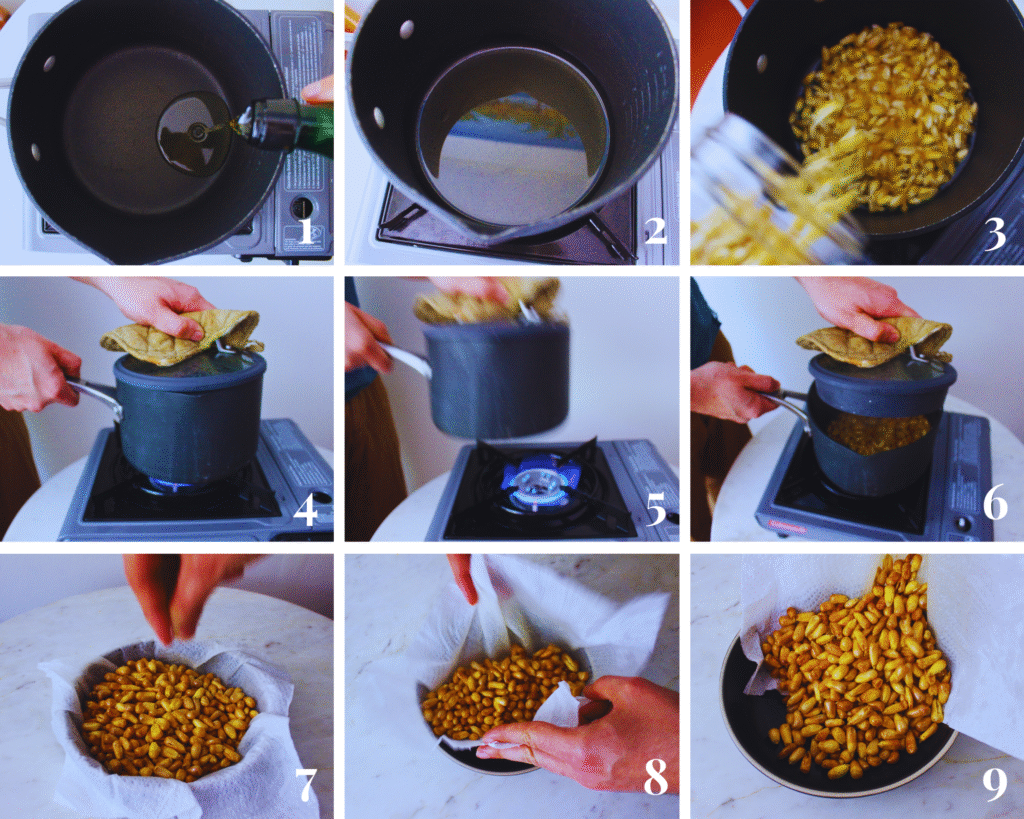 images of making Peruvian popcorn on stovetop