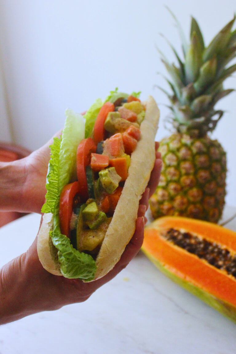 Tropical Fruit and Hummus Sandwich