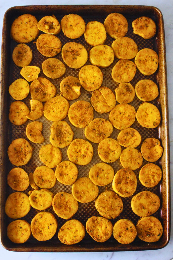 image of sliced king oyster mushrooms ready to bake