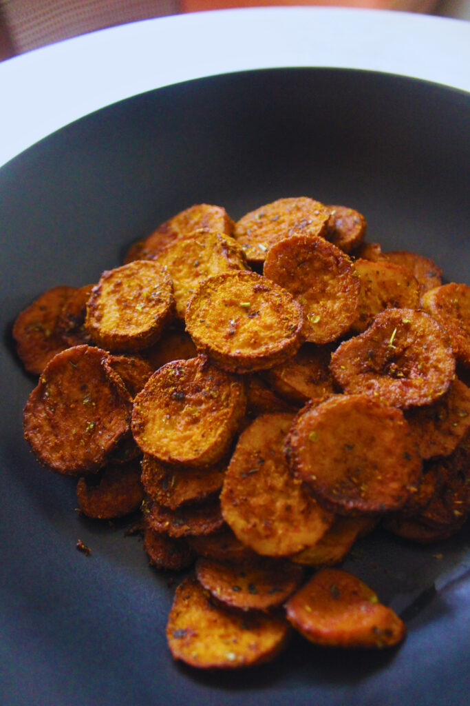 image of sliced mushrooms made into vegan pepperoni