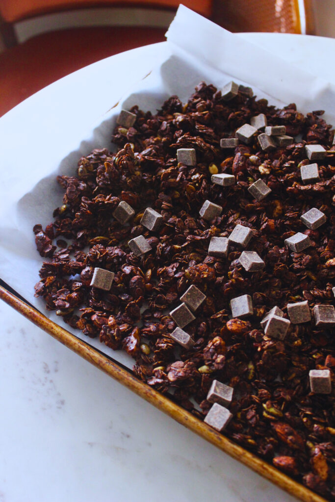 image of homemade dark chocolate granola with chocolate chunks