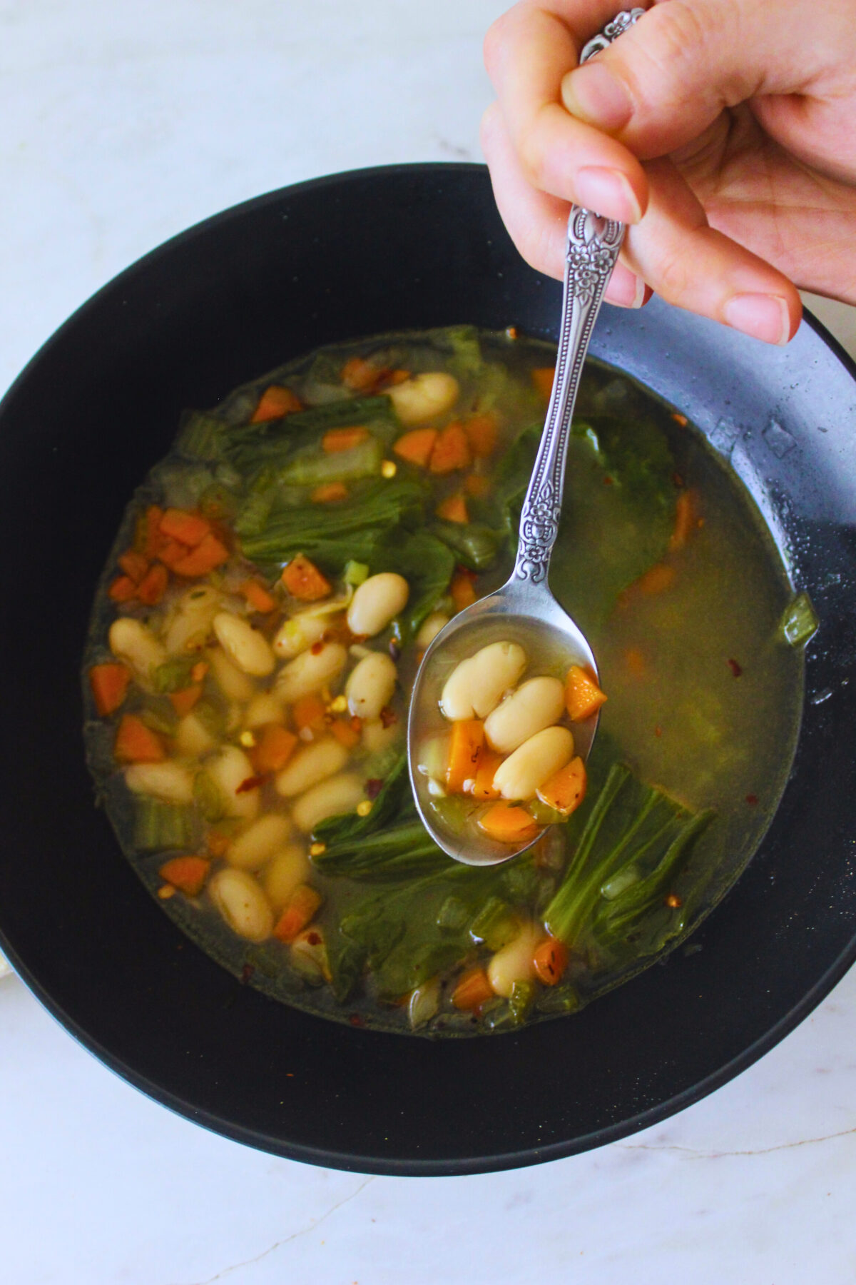 overhead image of a healthy vegan veggie soup