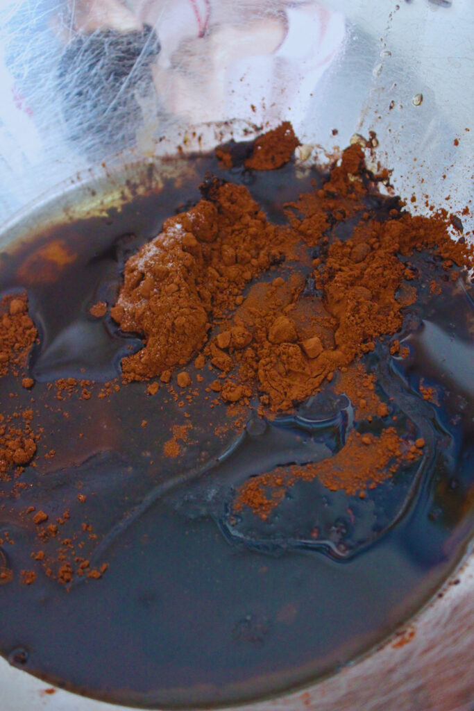 image of wet ingredients for a healthy chocolate granola