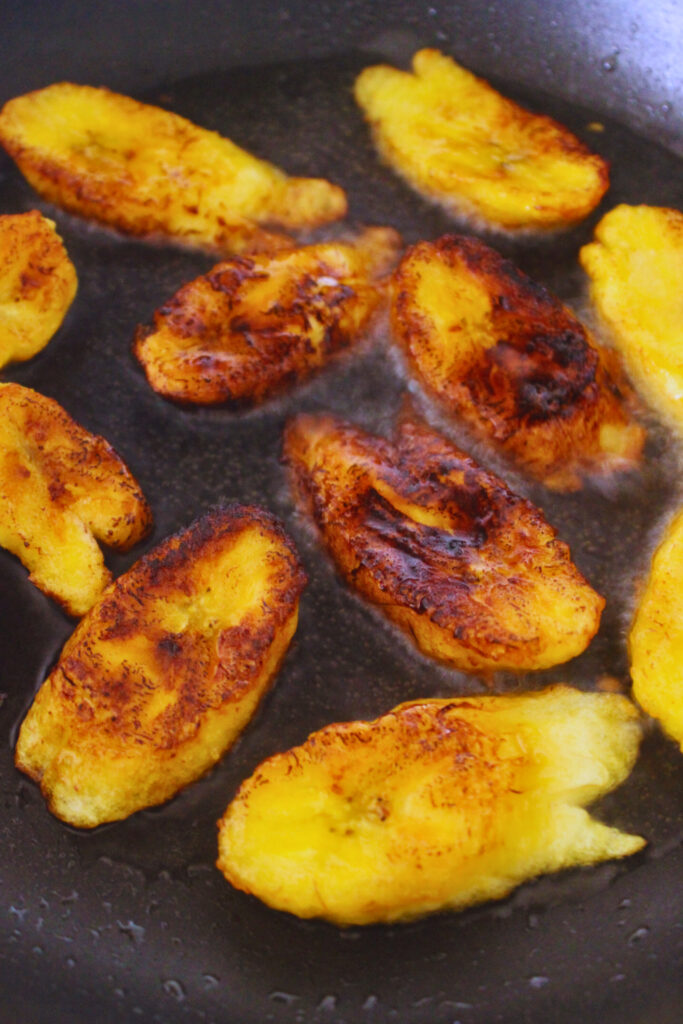 image of sweet plantains being fried in oil